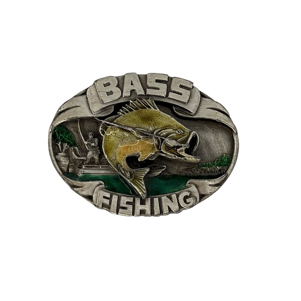 Siskiyou Belt Buckle Mens OS Silver 1986 Vintage Bass Fishing Pewter F-40 Sports